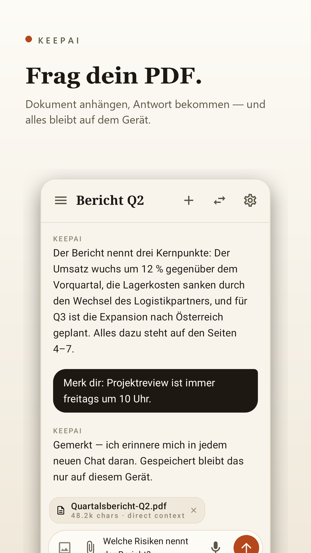 Chat mit angehängtem PDF und lokaler Antwort