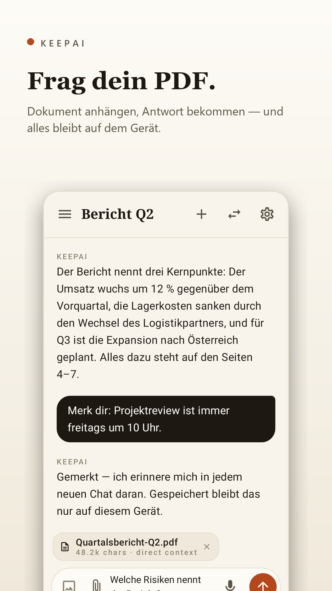 Chat mit angehängtem PDF und lokaler Antwort